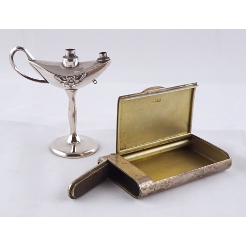 43 - A silver combination tobacco box vesta case, Frederick Thomas Buckthorpe London 1916, 95 x 60mm; two... 