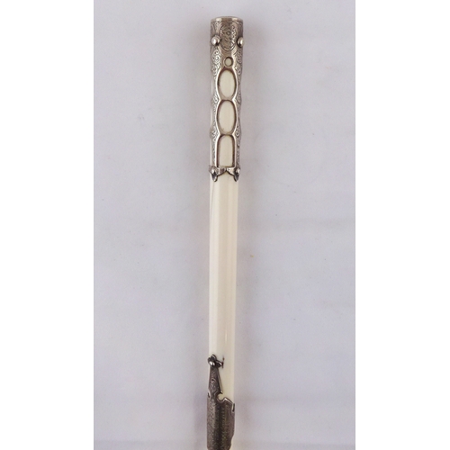77 - A Victorian conductor's baton having white metal mounts bearing Masham Choral Society presentation i... 