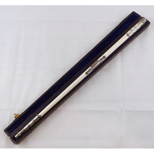 77 - A Victorian conductor's baton having white metal mounts bearing Masham Choral Society presentation i... 