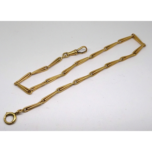 85 - A watch chain, unmarked yellow metal of long 