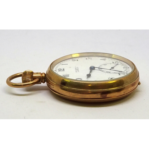 205 - A J W Benson pocket watch having a Swiss keyless wind lever movement in a 9ct gold case.  49mm diame... 
