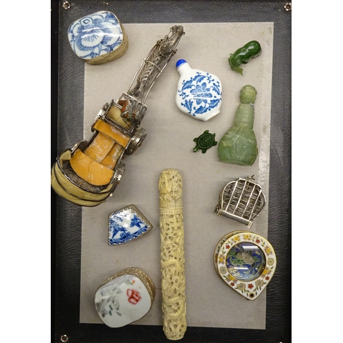 253 - A collectors' lot incl Oriental interest: a white metal filigree horse and carriage group (173mm lon... 