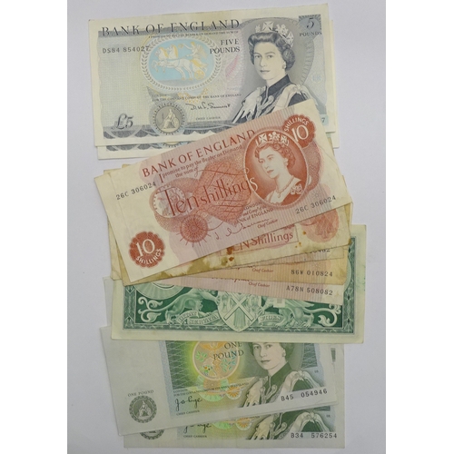 256 - A collection of Bank of England issue notes etc, £5s, £1, 10s denominations.