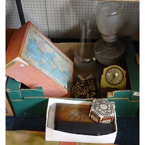 28 - A Quantity of misc items to include oil lamp,clocks, boxes,prints,mirrors etc.