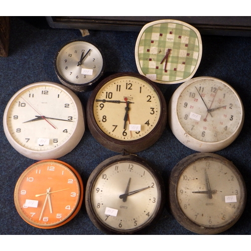 107 - Seven various wall clocks incl Smiths, all electric.  A/F untested, wiring cropped.