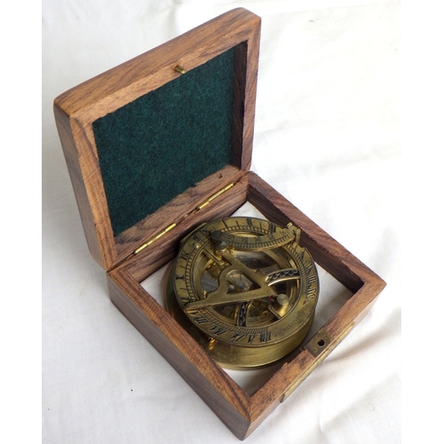 113 - A maritime style compass, modern brass in a hardwood box