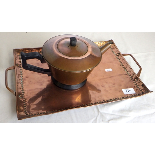 117 - Copper tray and teapot