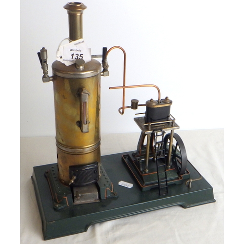 135 - A stationary steam engine toy, German unsigned.  Restored