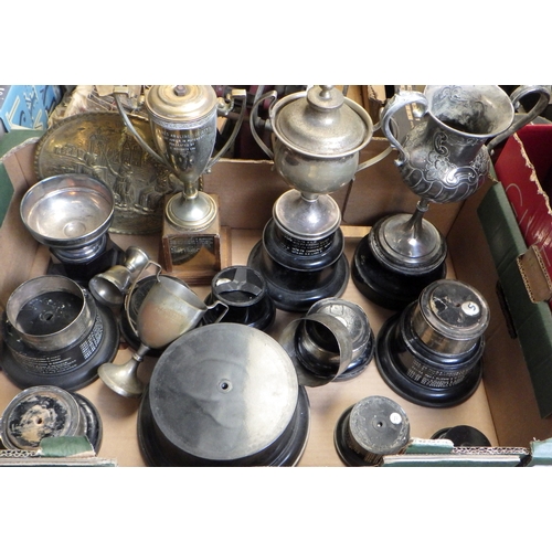 171 - Silver plated trophy cups, various trophy cup bases etc.
