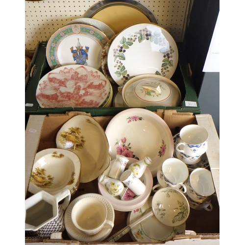 70 - Two boxes misc ceramics to include cabinet plates Coalport etc, tea ware Masons etc and a Wedgwood t... 