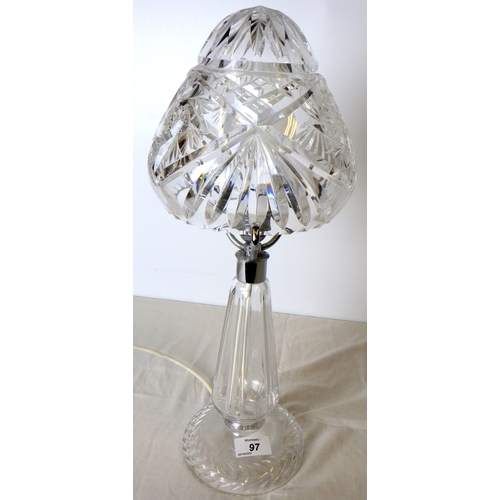 97 - A cut glass mushroom lamp.