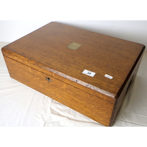 98 - A large Edwardian oak cutlery box 50 cm wide (empty).