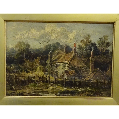 60 - Country cottage view, oil on canvas bearing signature Hudson Junr with attribution to mount R Hudson... 