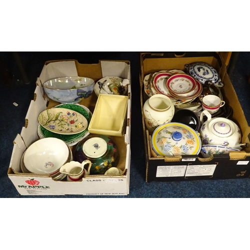 166 - Three boxes of various ceramics to include a Bizarre Clarice Cliff preserve pot missing lid, carlton... 