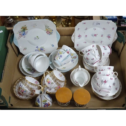 176 - Two part Shelley tea sets together with Copeland cups and saucers etc.