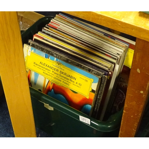 189 - Four boxes of Lps etc mainly of classical interest.