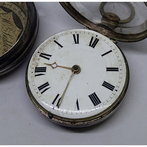 395 - A pocket watch having an unsigned verge fusee movement in silver pair cases, Birmingham 1818.  55mm ... 