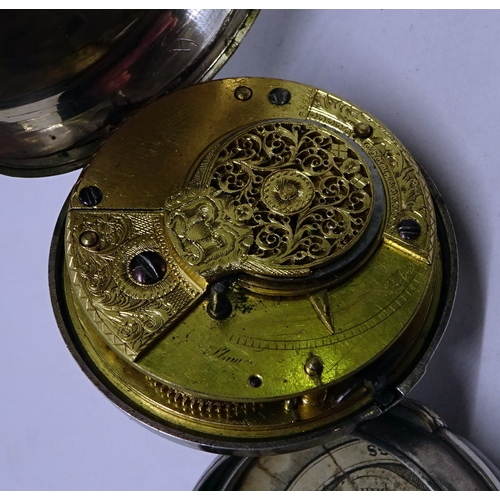 395 - A pocket watch having an unsigned verge fusee movement in silver pair cases, Birmingham 1818.  55mm ... 