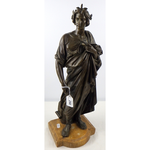 290 - A substantial 19thC bronze figure of Dante 49cm high.