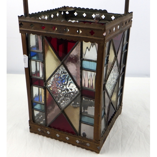 432 - A Victorian leaded glass lantern, one panel cracked