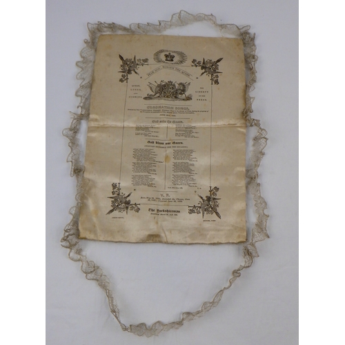 438 - A silk panel of Queen Victoria Coronation Songs, 1838