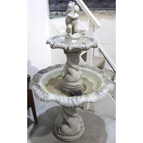 741 - A two tier sectional concrete garden fountain approx 160cm tall 98cm wide