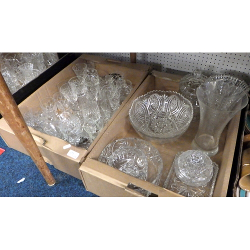 89 - Four boxes of misc cut and pressed glass to include vases, large bowls etc (4).