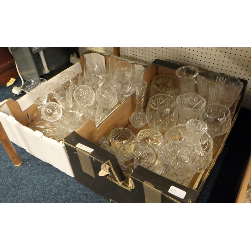 89 - Four boxes of misc cut and pressed glass to include vases, large bowls etc (4).