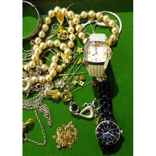 408 - Two wristwatches, costume jewellery incl white metal, etc.