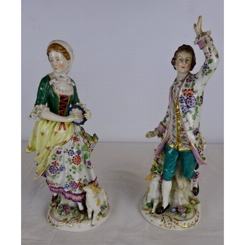 61 - A pair of Chelsea figurines 24cm tall (damaged) together with various ceramics to include cabinet pl... 