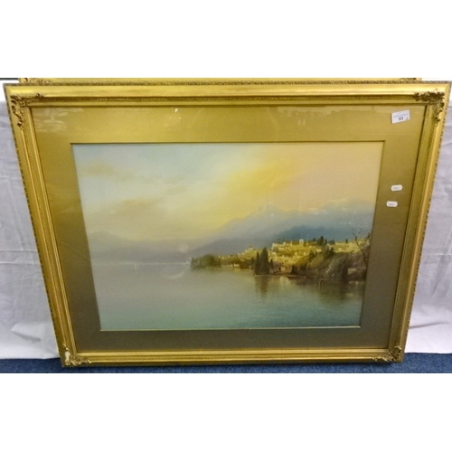 93 - A large pair of watercolours of coastal scene possibly views of the Italian Lakes 70 x 49cm indistin... 