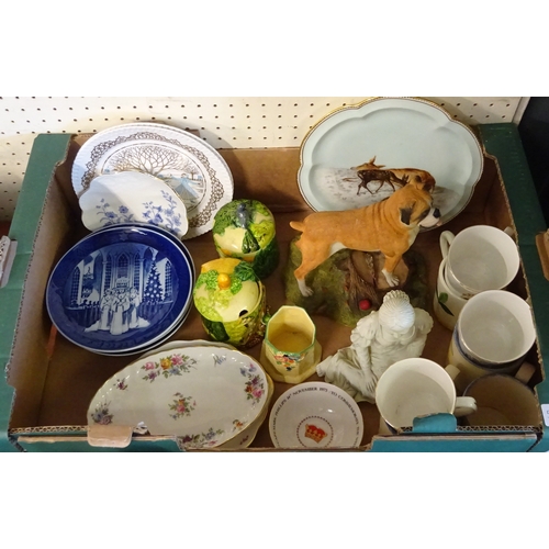 57 - Various misc ceramics and glass etc to include Royal Copenhagen plates, Minton oval plate, resin ani... 