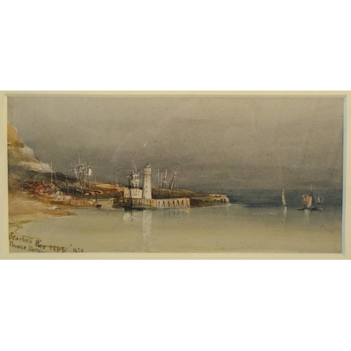 79 - Scarbro' Pier, Thunder Storm 1890 framed watercolour 24 x 11cm.