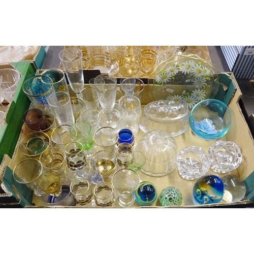 158 - Table glasses incl crystal examples; dump paperweights; glass vases, bowls etc. Some a/f.  (4)