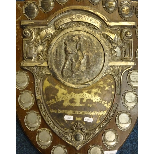 161 - A Parks Lawn Tennis Association presentation shield, 1930s - 50s.  Oak & silver plate.  Approximatel... 