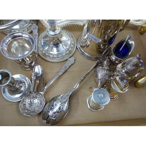 108 - A modern small globe on stand 27cm high together with a quantity of silver plate to include a tray, ... 