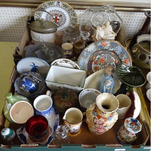 32 - A large quantity of glass and ceramics to include oriental vase, plates, hat pin holder etc (2).