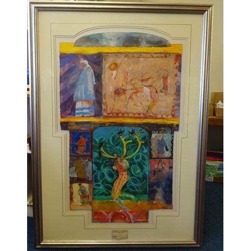 39 - Trevor Stubley, Tumbling Fool. Framed Gouache, 107 x 148 cm high. Labels to the back with original s... 