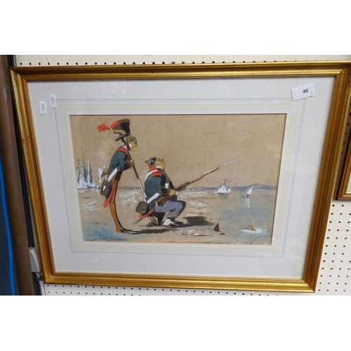 46 - A pr of French military caricatures S. LE. Pippre 82 x 48 cm (2).