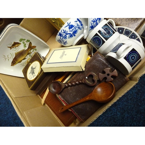 48 - A mixed lot to include Midwinter cups and saucers, cased cutlery, prints, carved spoons etc (2)