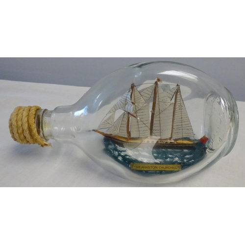 53 - Winston Churchill model ship interest to include Ship in a bottle, plans, picture signed A Welford, ... 