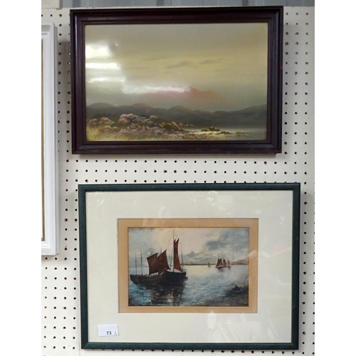 73 - An oil on board signed J Armstrong of a harbour scene 57 x 45 cm together with a oil on canvas un-si... 