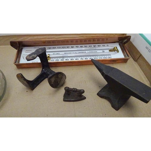 110 - A small jewellers type anvil together with further collectables to include binoculars, thermometer e... 