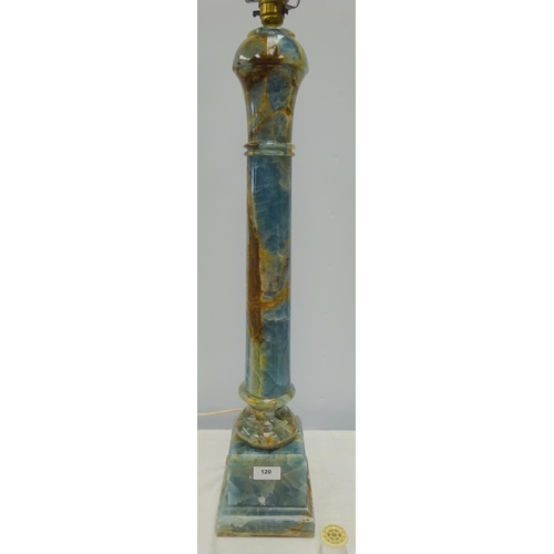 120 - A large onyx blue column table lamp af repair to middle 66 cm high without the shade.