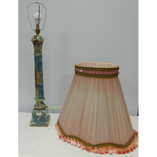 120 - A large onyx blue column table lamp af repair to middle 66 cm high without the shade.