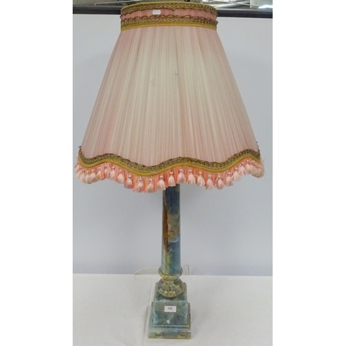 120 - A large onyx blue column table lamp af repair to middle 66 cm high without the shade.