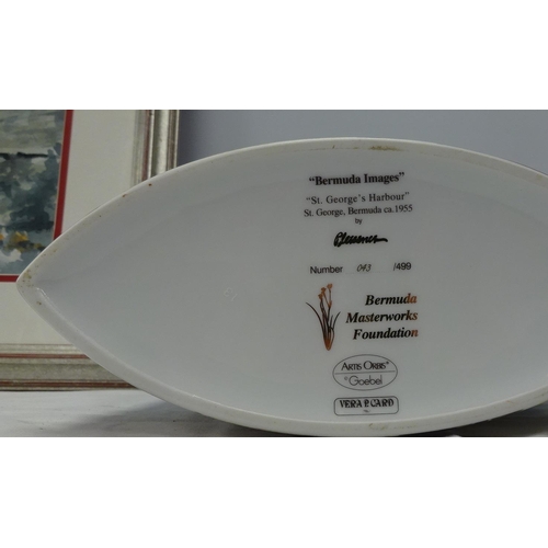 121 - A large painted metal plate 39cm together with a 8 place Stellar cutlery set, An oblong Goebel dish ... 