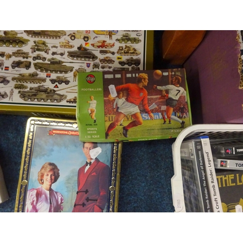 130 - A Matchbox Rolls Royce together with misc Dvds, Lord Of The Rings Tapes, Airfix Footballers etc.