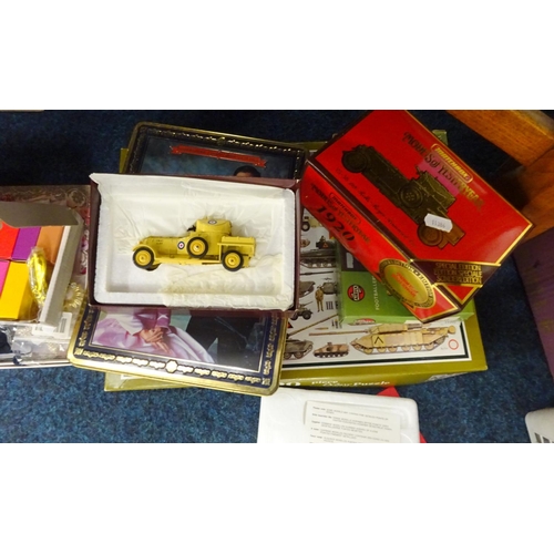 130 - A Matchbox Rolls Royce together with misc Dvds, Lord Of The Rings Tapes, Airfix Footballers etc.