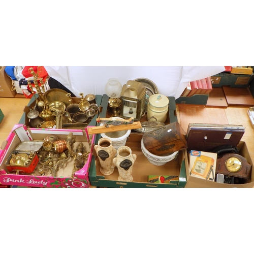 181 - A large quantity of misc to include brass wall sconces, lamps, trench art, W German vase's, walnut d... 